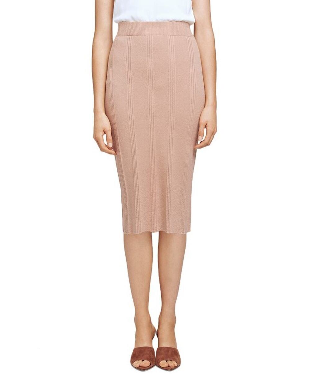 NWT L'AGENCE Jessica Ribbed Knit Midi Skirt XS Tan Beige High Waist Pencil